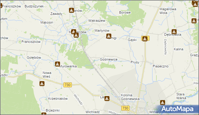 mapa Gośniewice gmina Warka, Gośniewice gmina Warka na mapie Targeo
