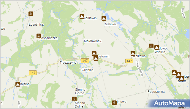 mapa Gostomin gmina Radowo Małe, Gostomin gmina Radowo Małe na mapie Targeo