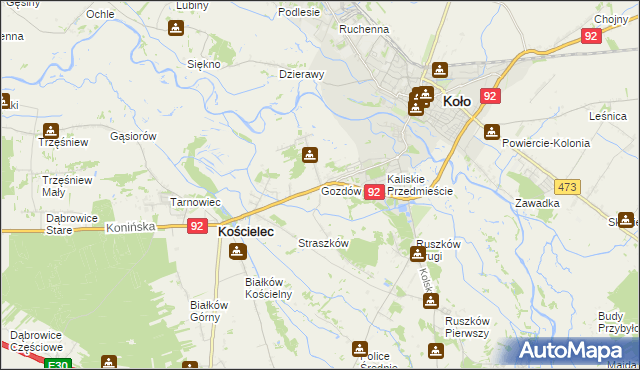 mapa Gozdów gmina Kościelec, Gozdów gmina Kościelec na mapie Targeo