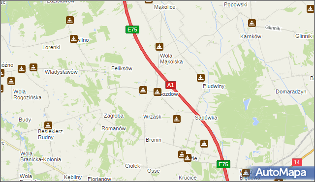 mapa Gozdów gmina Stryków, Gozdów gmina Stryków na mapie Targeo