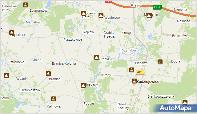 mapa Grabia, Grabia na mapie Targeo