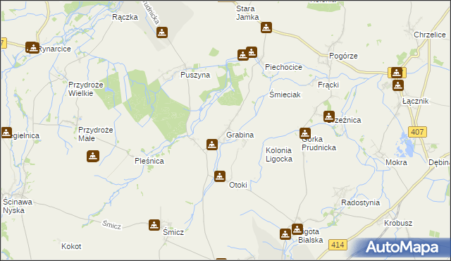 mapa Grabina gmina Biała, Grabina gmina Biała na mapie Targeo