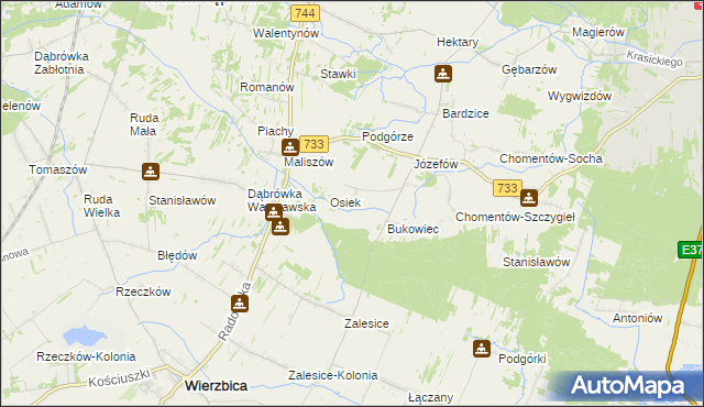 mapa Grabina gmina Kowala, Grabina gmina Kowala na mapie Targeo