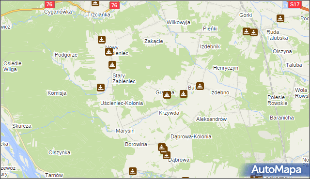 mapa Grabina gmina Łaskarzew, Grabina gmina Łaskarzew na mapie Targeo