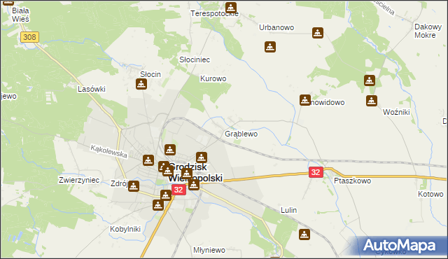 mapa Grąblewo gmina Grodzisk Wielkopolski, Grąblewo gmina Grodzisk Wielkopolski na mapie Targeo
