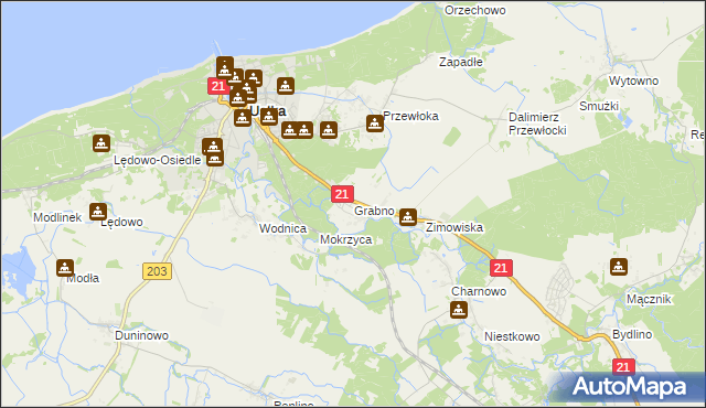 mapa Grabno gmina Ustka, Grabno gmina Ustka na mapie Targeo