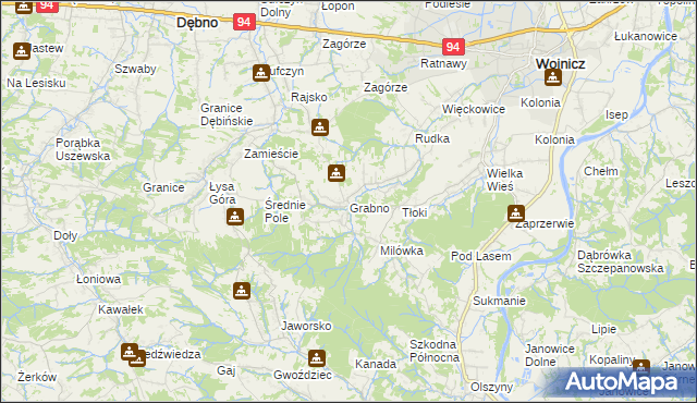 mapa Grabno gmina Wojnicz, Grabno gmina Wojnicz na mapie Targeo