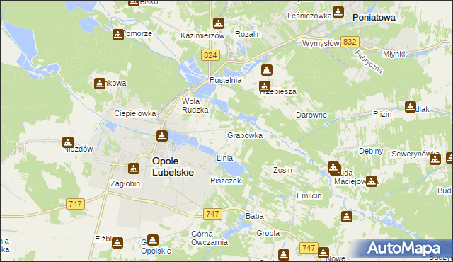 mapa Grabówka gmina Opole Lubelskie, Grabówka gmina Opole Lubelskie na mapie Targeo