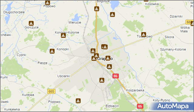 mapa Grajewo, Grajewo na mapie Targeo