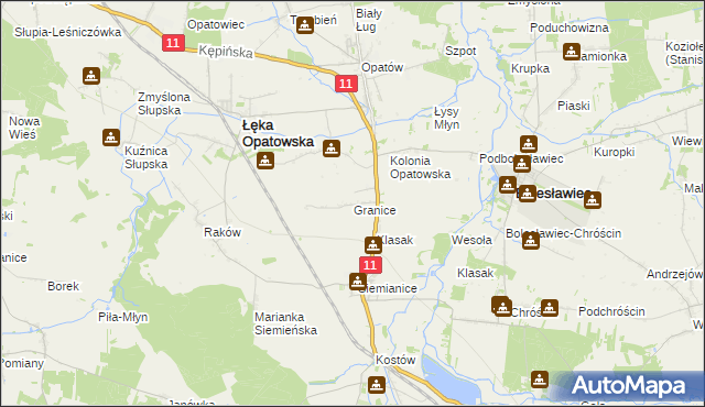 mapa Granice gmina Łęka Opatowska, Granice gmina Łęka Opatowska na mapie Targeo