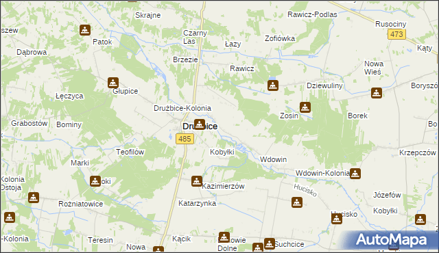 mapa Gręboszów gmina Drużbice, Gręboszów gmina Drużbice na mapie Targeo