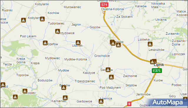 mapa Grocholice gmina Lipnik, Grocholice gmina Lipnik na mapie Targeo