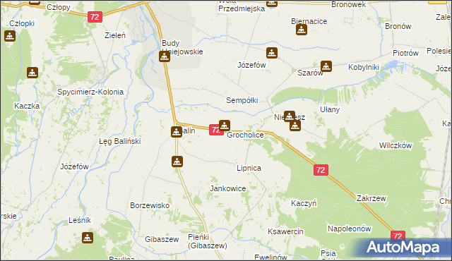 mapa Grocholice gmina Poddębice, Grocholice gmina Poddębice na mapie Targeo
