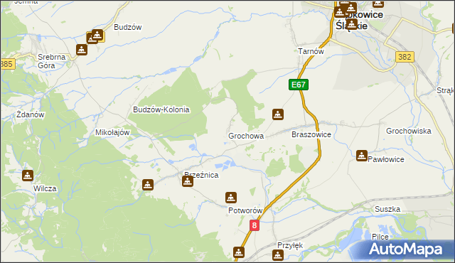 mapa Grochowa gmina Bardo, Grochowa gmina Bardo na mapie Targeo