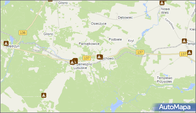 mapa Grochowo gmina Sulęcin, Grochowo gmina Sulęcin na mapie Targeo