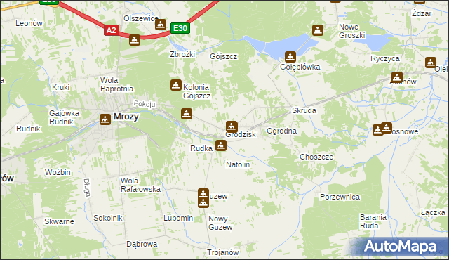 mapa Grodzisk gmina Mrozy, Grodzisk gmina Mrozy na mapie Targeo