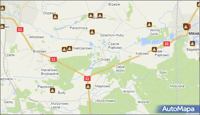 mapa Grójec gmina Środa Wielkopolska, Grójec gmina Środa Wielkopolska na mapie Targeo