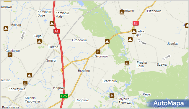 mapa Gronowo gmina Lubicz, Gronowo gmina Lubicz na mapie Targeo