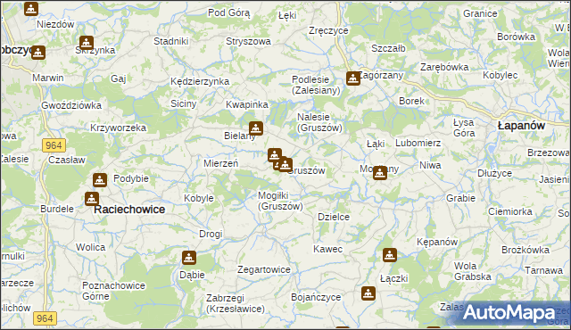 mapa Gruszów gmina Raciechowice, Gruszów gmina Raciechowice na mapie Targeo