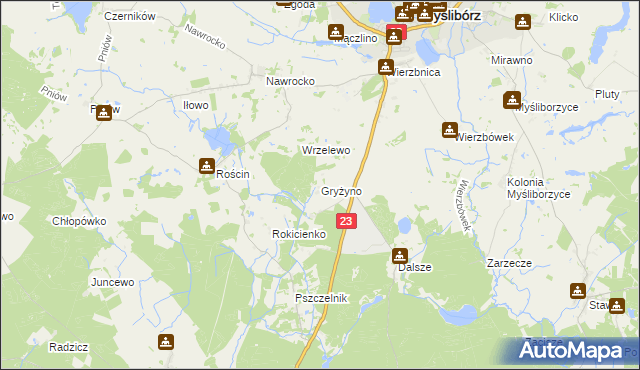 mapa Gryżyno, Gryżyno na mapie Targeo