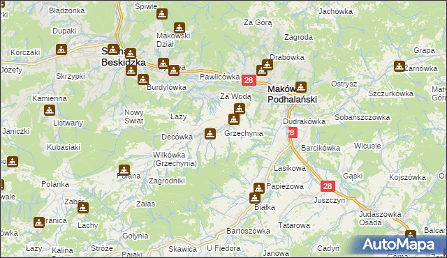 mapa Grzechynia, Grzechynia na mapie Targeo