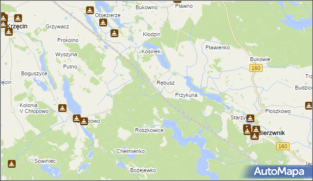 mapa Grzywna gmina Bierzwnik, Grzywna gmina Bierzwnik na mapie Targeo