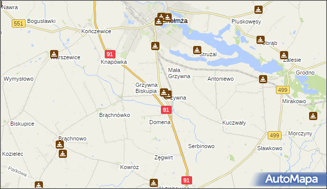 mapa Grzywna gmina Chełmża, Grzywna gmina Chełmża na mapie Targeo