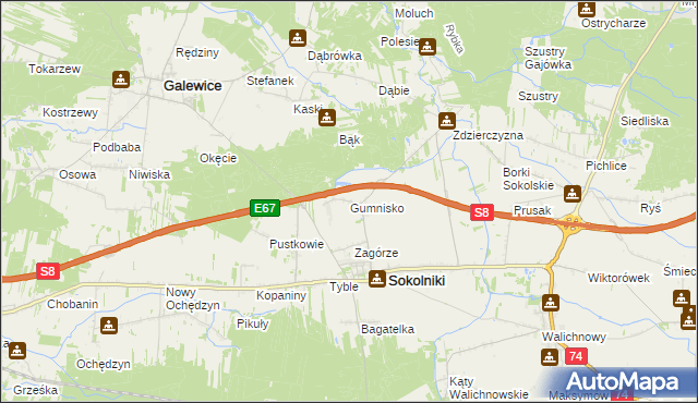 mapa Gumnisko gmina Sokolniki, Gumnisko gmina Sokolniki na mapie Targeo