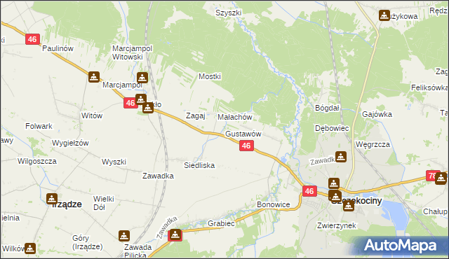 mapa Gustawów gmina Szczekociny, Gustawów gmina Szczekociny na mapie Targeo