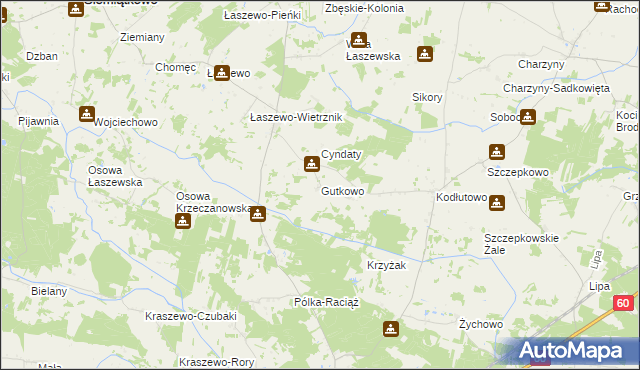 mapa Gutkowo gmina Siemiątkowo, Gutkowo gmina Siemiątkowo na mapie Targeo