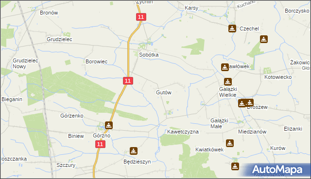 mapa Gutów gmina Ostrów Wielkopolski, Gutów gmina Ostrów Wielkopolski na mapie Targeo