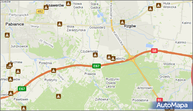 mapa Guzew gmina Rzgów, Guzew gmina Rzgów na mapie Targeo