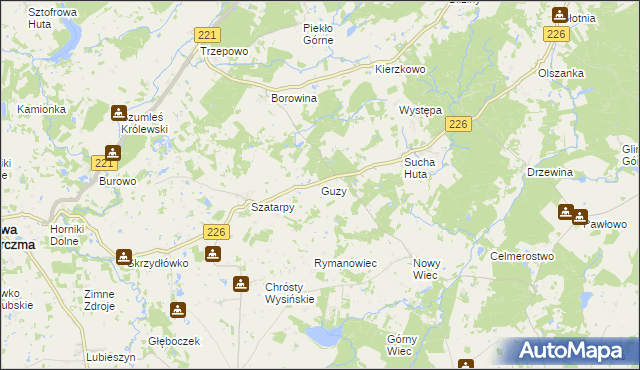 mapa Guzy gmina Nowa Karczma, Guzy gmina Nowa Karczma na mapie Targeo