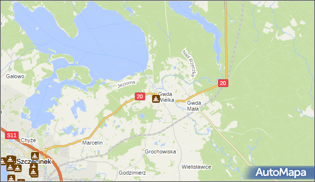 mapa Gwda Wielka, Gwda Wielka na mapie Targeo