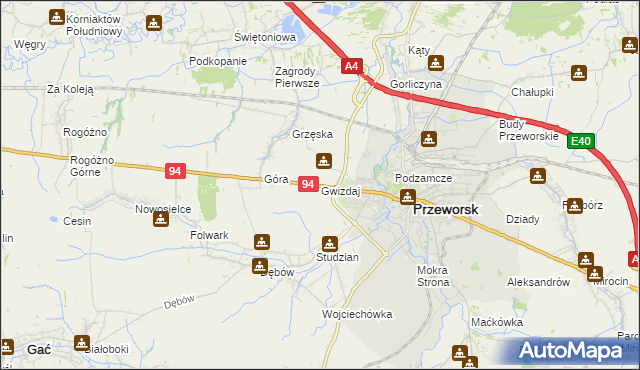 mapa Gwizdaj, Gwizdaj na mapie Targeo