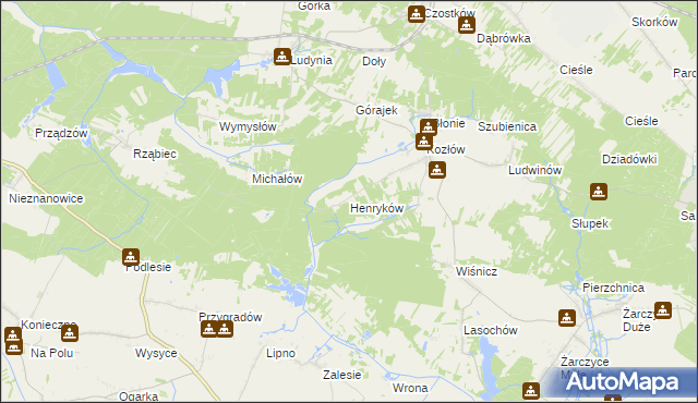 mapa Henryków gmina Małogoszcz, Henryków gmina Małogoszcz na mapie Targeo