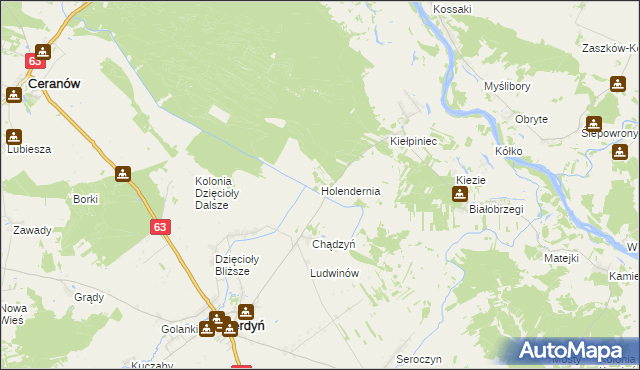 mapa Holendernia gmina Ceranów, Holendernia gmina Ceranów na mapie Targeo