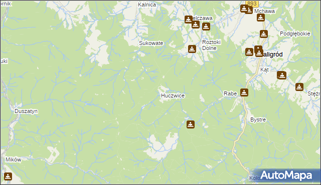 mapa Huczwice, Huczwice na mapie Targeo
