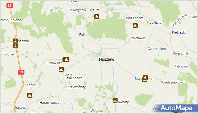 mapa Huszlew, Huszlew na mapie Targeo