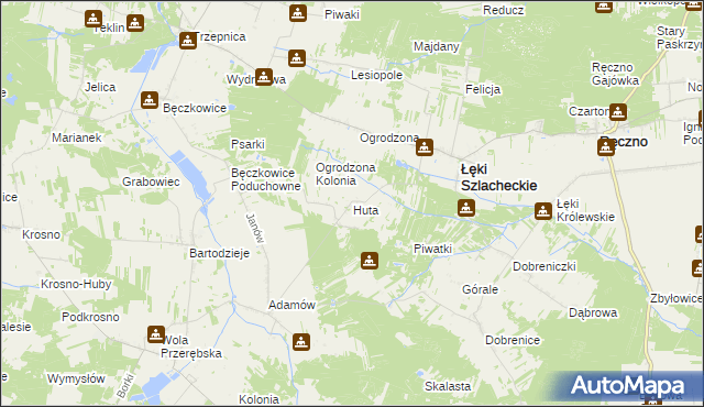 mapa Huta gmina Łęki Szlacheckie, Huta gmina Łęki Szlacheckie na mapie Targeo