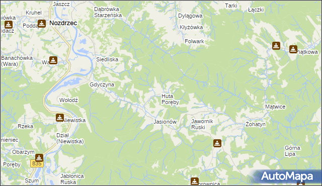 mapa Huta Poręby, Huta Poręby na mapie Targeo