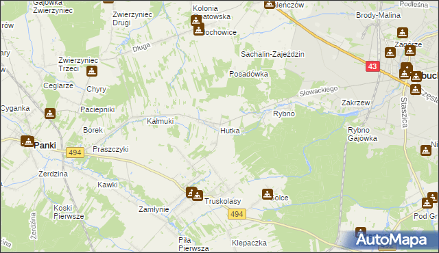 mapa Hutka gmina Wręczyca Wielka, Hutka gmina Wręczyca Wielka na mapie Targeo