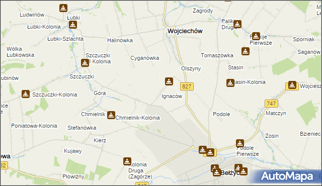 mapa Ignaców gmina Wojciechów, Ignaców gmina Wojciechów na mapie Targeo