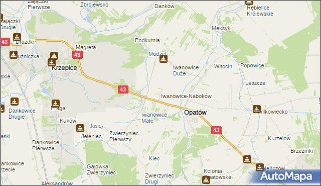 mapa Iwanowice-Naboków, Iwanowice-Naboków na mapie Targeo