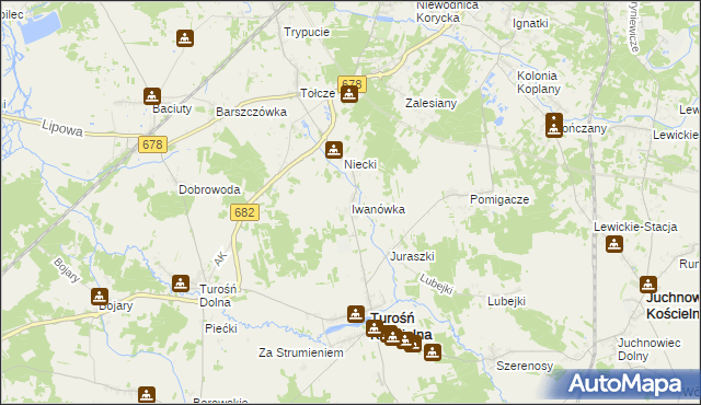 mapa Iwanówka gmina Turośń Kościelna, Iwanówka gmina Turośń Kościelna na mapie Targeo