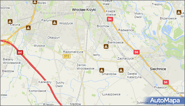 mapa Iwiny gmina Siechnice, Iwiny gmina Siechnice na mapie Targeo