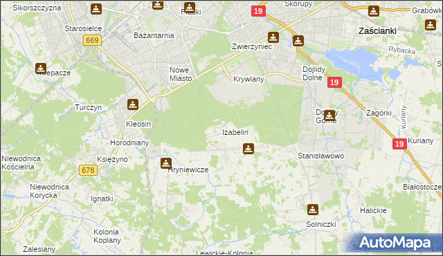 mapa Izabelin gmina Juchnowiec Kościelny, Izabelin gmina Juchnowiec Kościelny na mapie Targeo