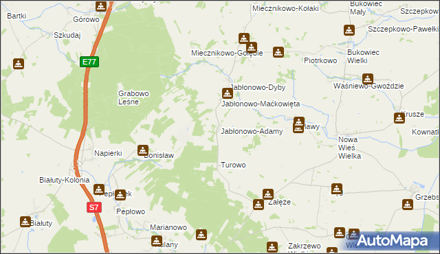 mapa Jabłonowo-Adamy, Jabłonowo-Adamy na mapie Targeo