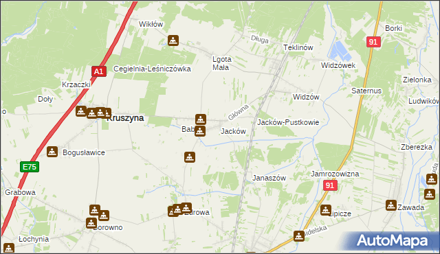 mapa Jacków gmina Kruszyna, Jacków gmina Kruszyna na mapie Targeo