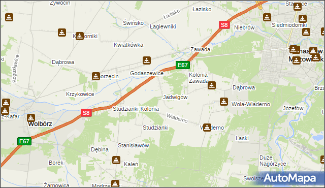 mapa Jadwigów gmina Tomaszów Mazowiecki, Jadwigów gmina Tomaszów Mazowiecki na mapie Targeo